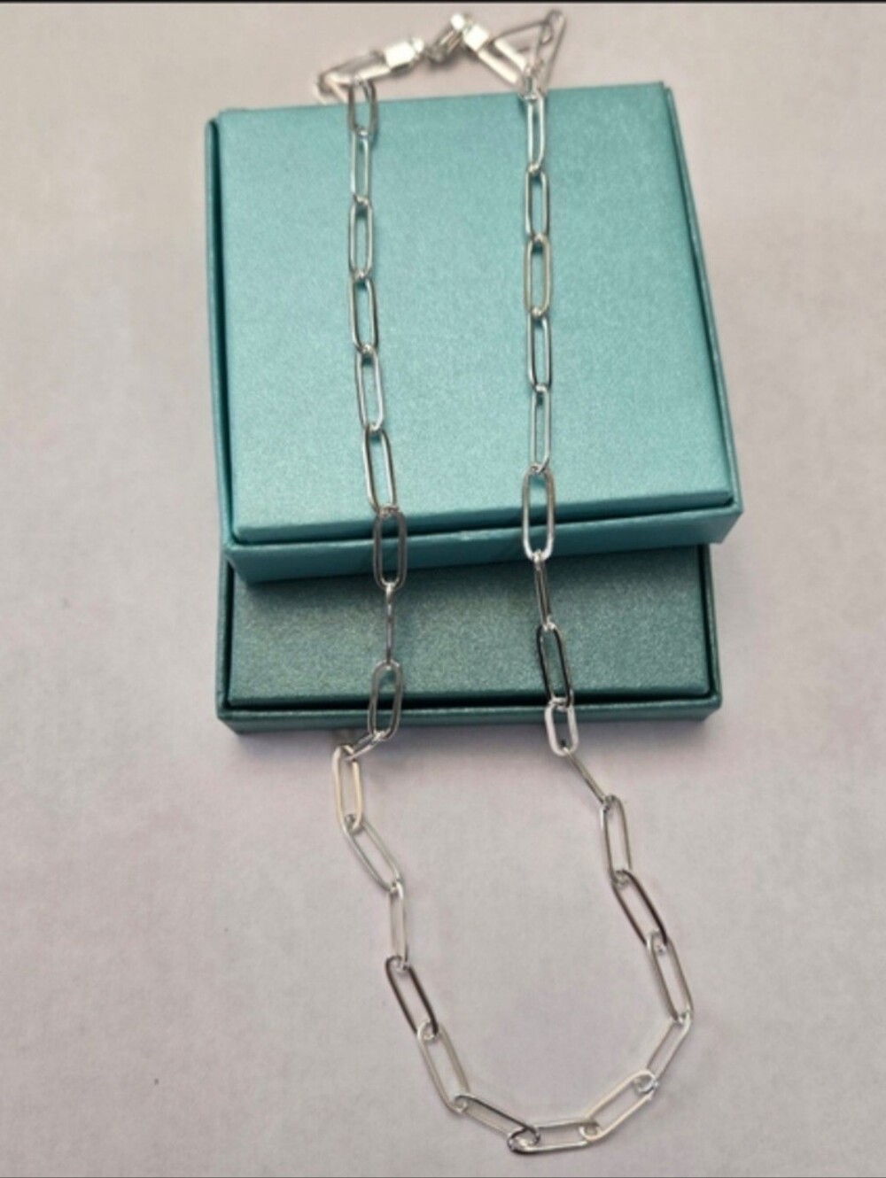Italy 14kt White Gold Plated Over Sterling Silver Paperclip Design Chain 24"long